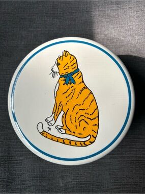 Pfaltzgraff Vintage Ceramic Lidded Trinket Dish Orange Tabby Cat